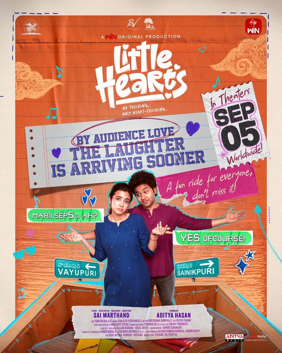 Cinema_Vamsha's tweet image. The laughter is coming early! 🎬💖
Get ready for #LittleHearts – "No touching, only heart-touching" 💕
In theaters SEP 5 worldwide! 🌍✨

A fun ride you just can’t miss! 😍
#LittleHeartsOnSep5 #FunForEveryone