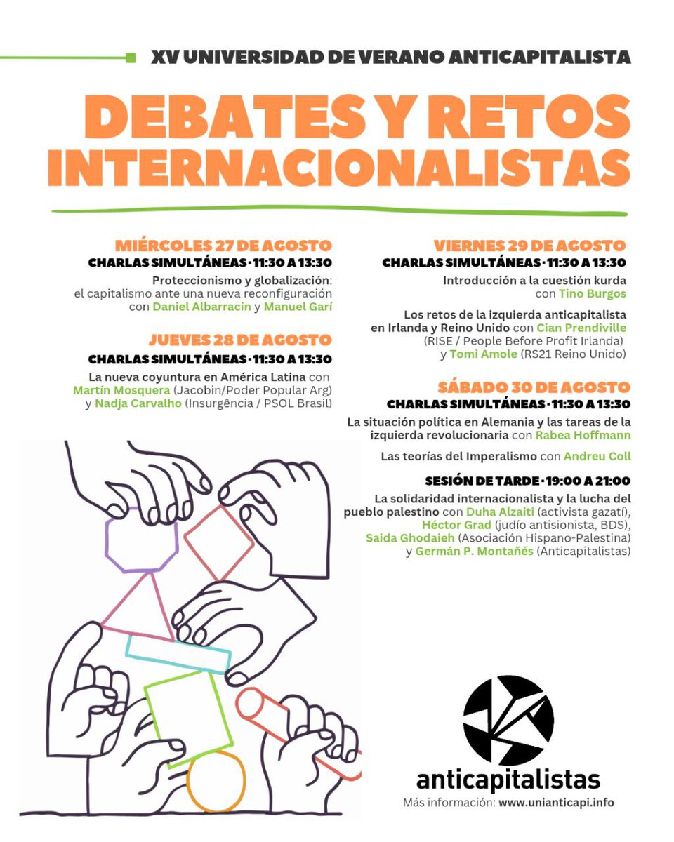 En la Uni habrá espacios para debatir sobre la situación internacional y la solidaridad internacionalista con Palestina. También, podremos charlar de cerca con militantes anticapitalistas de distintos países.

Programa completo e inscripciones en unianticapi.info