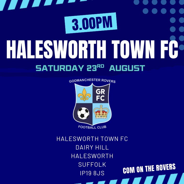 Godmanchester Rovers (@goddyroversfc) on Twitter photo Match Day 💙⚽️💙
FA Vase Day 💙⚽️💙
We head over to Suffolk in the FA Vase as we meet <a href="/HalesworthClub/">Halesworth Town Football Club</a> safe trip to everyone making the game, let’s get behind the lads and show them our support 💙⚽️💙
<a href="/HuntsFA/">Huntingdonshire FA</a> <a href="/utdcos/">UCL</a> <a href="/UCLFanZone/">UCL Fan Zone</a> <a href="/GoddyNews/">Godmanchester Rovers News</a> <a href="/squeezefootball/">Squeeze</a> Match Day 💙⚽️💙
FA Vase Day 💙⚽️💙
We head over to Suffolk in the FA Vase as we meet <a href="/HalesworthClub/">Halesworth Town Football Club</a> safe trip to everyone making the game, let’s get behind the lads and show them our support 💙⚽️💙
<a href="/HuntsFA/">Huntingdonshire FA</a> <a href="/utdcos/">UCL</a> <a href="/UCLFanZone/">UCL Fan Zone</a> <a href="/GoddyNews/">Godmanchester Rovers News</a> <a href="/squeezefootball/">Squeeze</a>