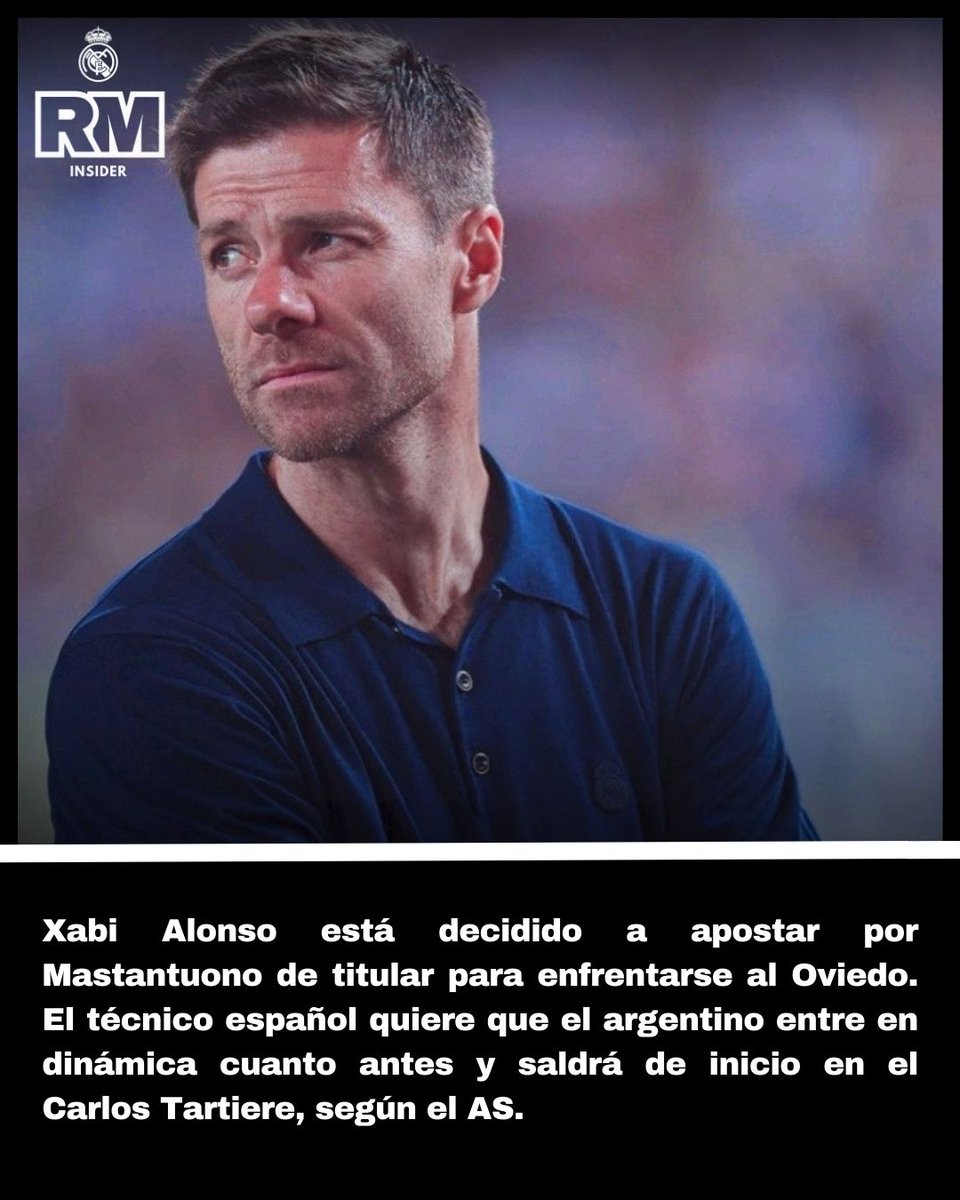 🚨💥 XABI ALONSO APOSTARÁ POR MASTANTUONO 🇦🇷 ANTE EL OVIEDO 🟦 

➡️ El entrenador del Real Madrid  🤍💜 está decidido a poner a Mastantuono de titular.

⚽ Le considera una pieza clave y quiere que entre en dinámica cuanto antes.

#RealMadrid #HalaMadrid #Mastantuono #Alonso