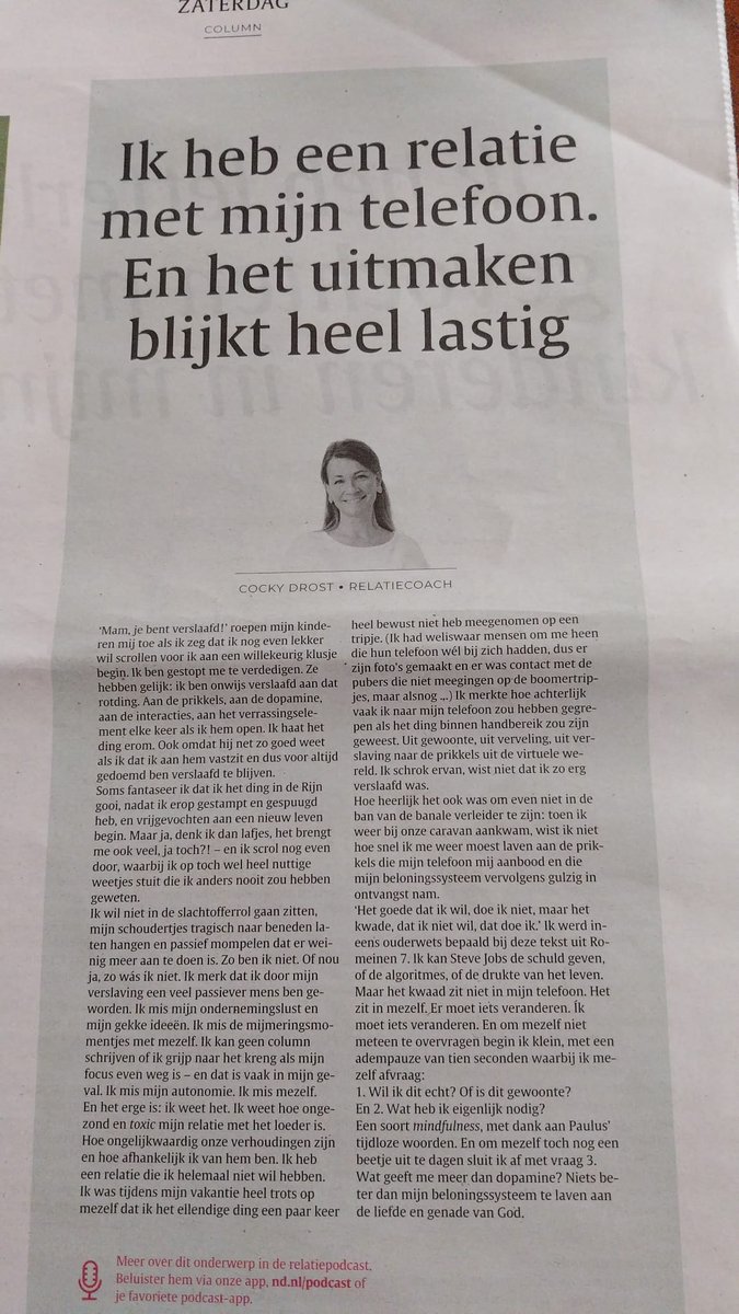 Rake en zeer herkenbare column van <a href="/CockyDrost/">Cocky Drost</a> in het <a href="/ndnl/">Nederlands Dagblad</a>