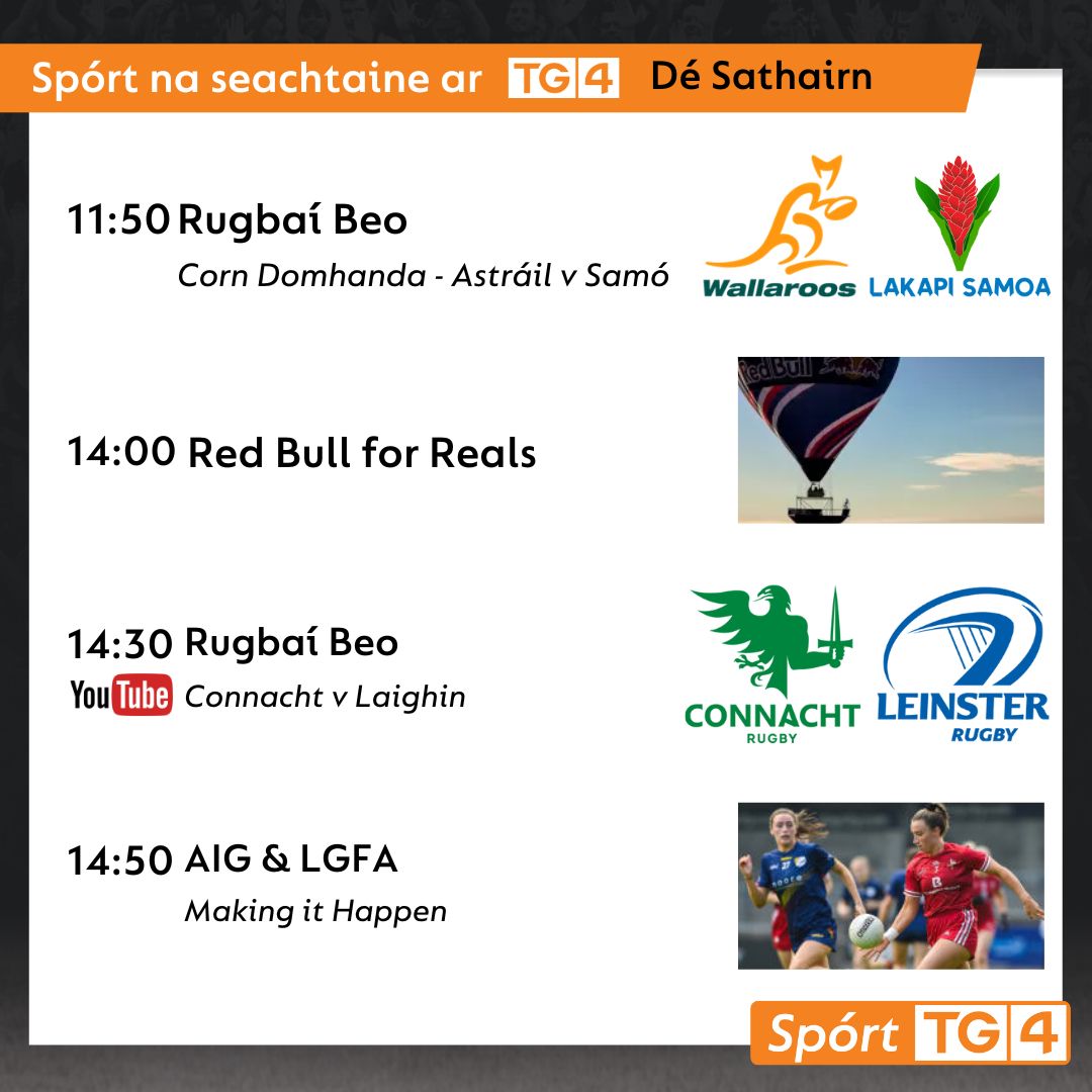SportTG4's tweet image. Spórt an Lae ar @TG4TV 📺

#rugby #aussierules #football #soccer