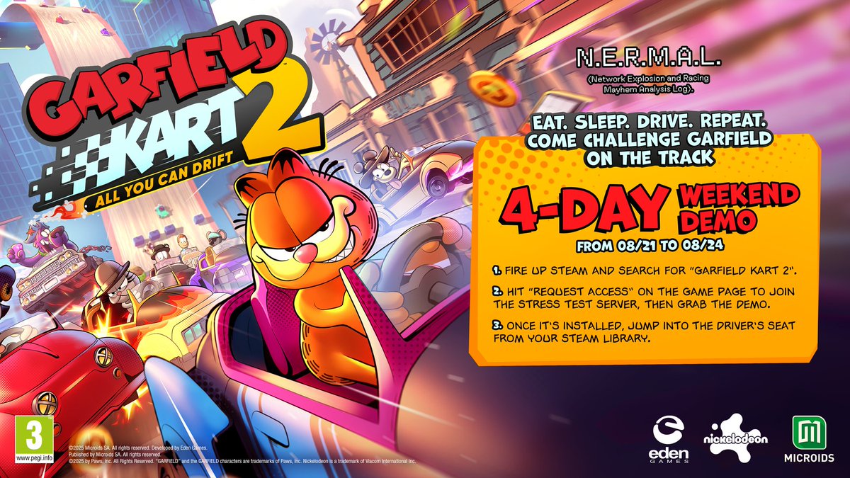 🎁 #GarfieldKart2 – All You Can Drift Giveaway!

The Weekend Demo is here, and it’s your chance to prove who’s the fastest on track and WIN A KEY of the full game!

😼 How to Enter:
1. Play the Demo on <a href="/Steam/">Steam</a>
2. Win a race
3. Share a screenshot of the final ranking

Good luck!