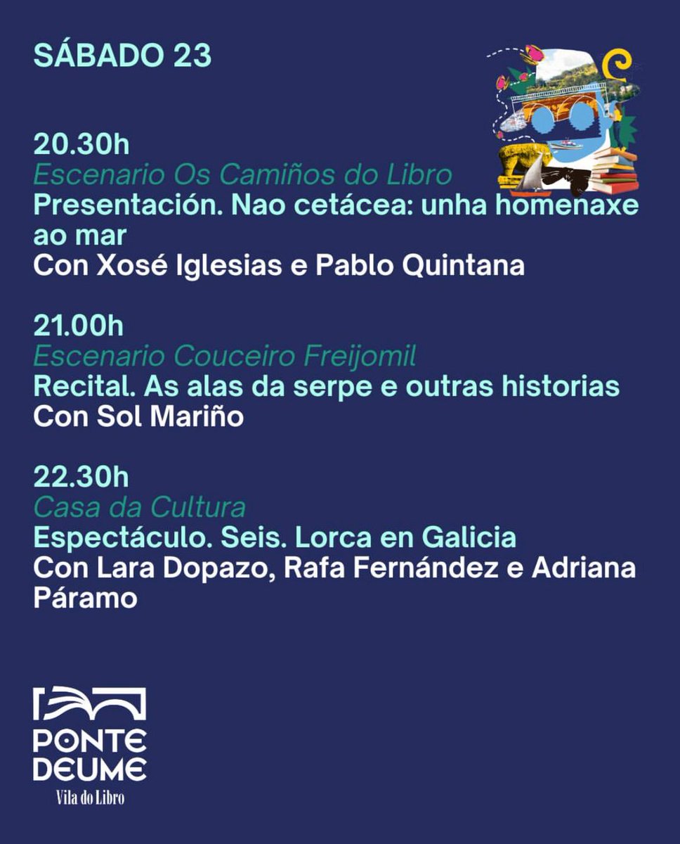 📚 A segunda edición de Vila do Libro presenta unha ampla programación deseñada para todos os públicos. Consulta todas as actividades e propostas desta xornada para non perder detalle.

FACEMOS CAMIÑO COS LIBROS! 

#PontedeumeVDL #CulturaPontedeume #VilaDoLibro