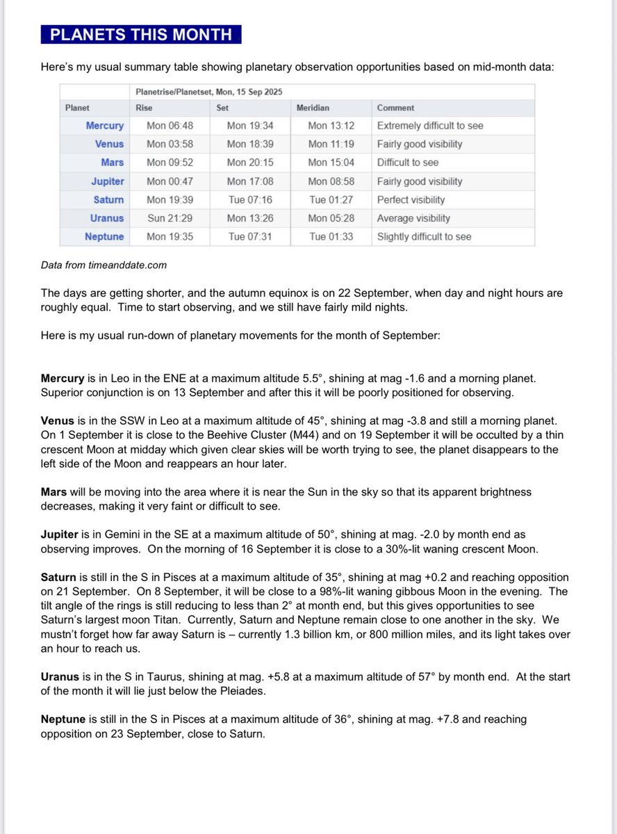 wolvasuk's tweet image. Here is the Sky Guide for September 2025, Part 1, produced by Society Treasurer Doug Bickley.
Packed with information of events to look out for.
Note all timings are based on the Wolverhampton Area @wolvasuk wolvas.org.uk