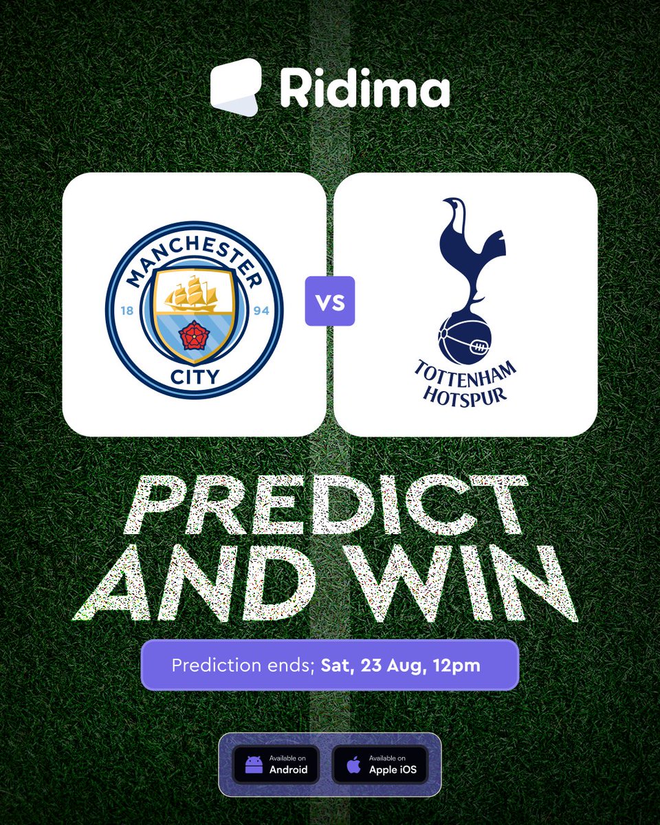 🚨 PREDICT &amp; WIN 🚨

⚽ Manchester City Vs Tottenham– Premier League ⚽

First 5 correct predictions win ₦3,000 each!🔥

Rules: 
• Follow <a href="/myridima/">Ridima</a>
• Like and retweet our pinned post.
• Drop prediction score in the comments below 👇.

Make sure to follow the rules!!!