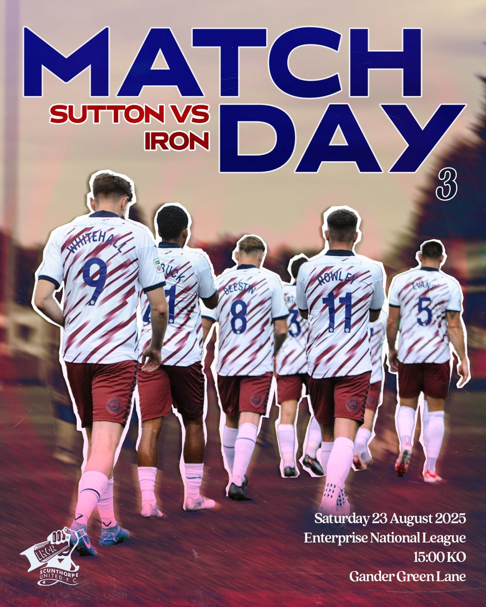 ⚽️ 𝐌𝐀𝐓𝐂𝐇𝐃𝐀𝐘!

We head to Sutton United for our third league encounter of the season (3pm kick-off).

🤝 Social media on matchdays is sponsored by Symes Bains Broomer Solicitors 👉 sbblaw.com.

#UTI #IRON