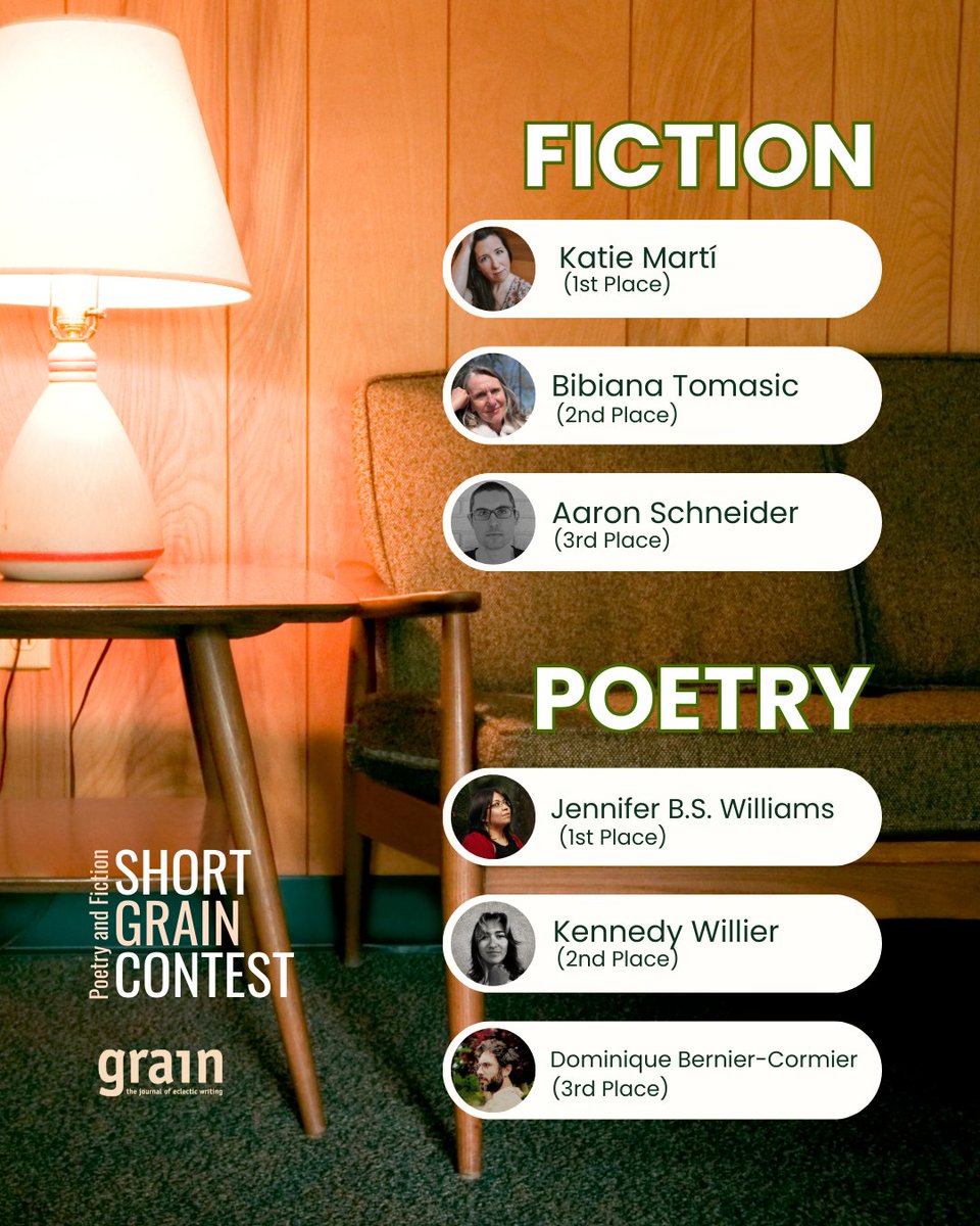 Announcing the winners of the 2025 Short Grain Contest for Fiction and Poetry!

Thank you judges, Fawn Parker and Conor Kerr, and everyone who entered!

Winning poems and stories will be published in our upcoming Fall issue, 53.1.