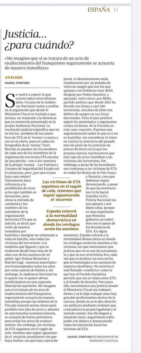 Justicia:¿para cuándo?. Análisis que hago hoy en ⁦<a href="/abc_es/">ABC.es</a>⁩ sobre los terribles actos de humillación a las víctimas de ETA que se repiten una y otra vez.