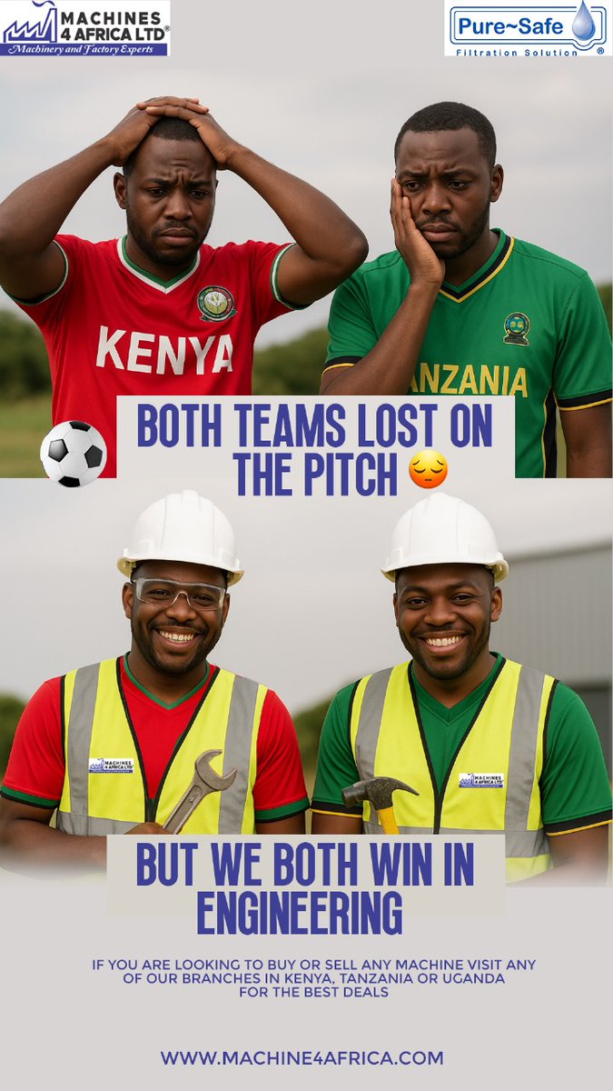 ⚽😅 Both Kenya and Tanzania might have lost in the African Nations Championship…
…but guess what? They’re both WINNERS in engineering! 🏗🔧
At Machine 4 Africa, we proudly serve both countries — with branches in Kenya 🇰🇪 and Tanzania 🇹🇿 — making sure innovation and  machinery