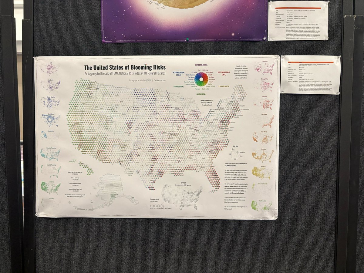 CartoGuophy's tweet image. In past week, my map was on display at #ICC2025. It's my 2nd time with work at ICE, but the 1st time as a physical poster. (Thanks to my Apple & UW colleagues for photos!) After several U.S. showings, I’m excited that it could contribute to global public awareness of #disasters.
