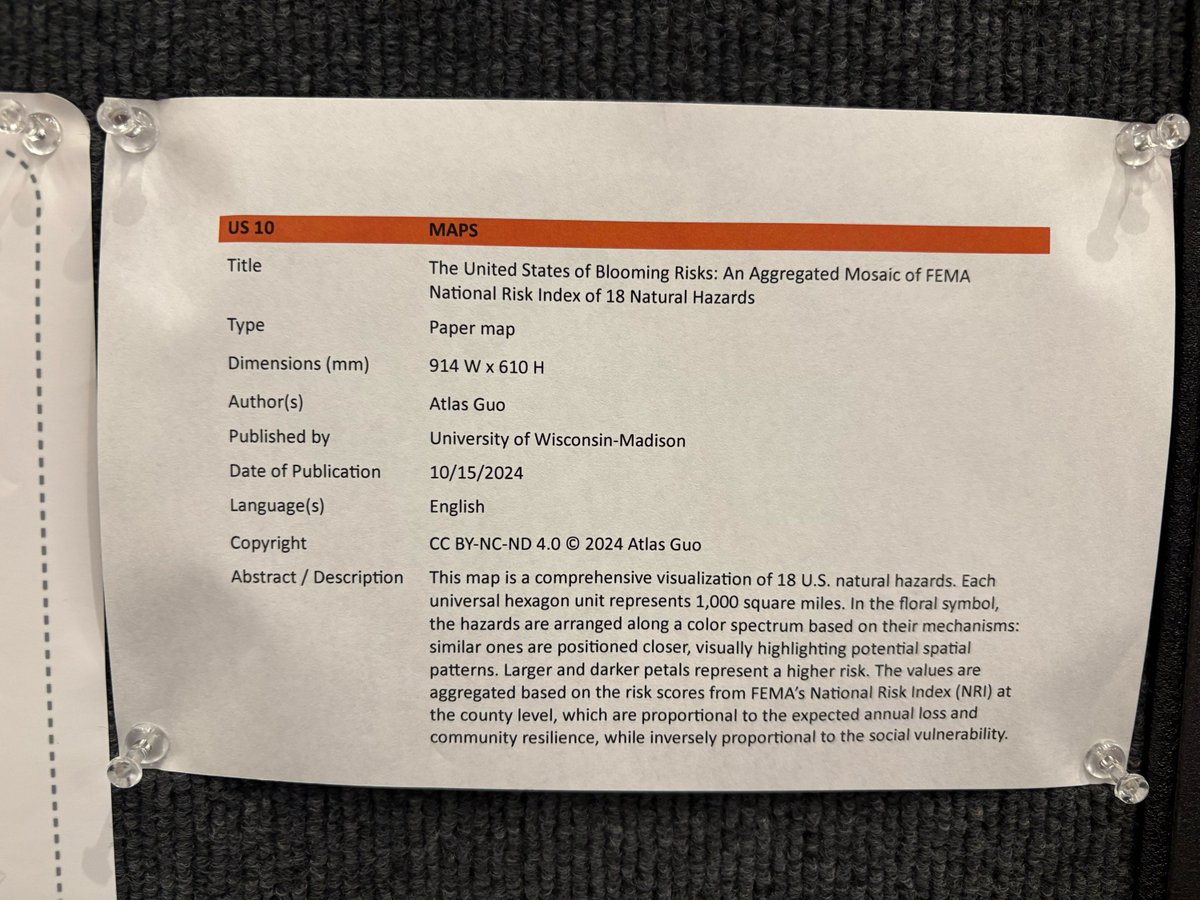 CartoGuophy's tweet image. In past week, my map was on display at #ICC2025. It's my 2nd time with work at ICE, but the 1st time as a physical poster. (Thanks to my Apple & UW colleagues for photos!) After several U.S. showings, I’m excited that it could contribute to global public awareness of #disasters.