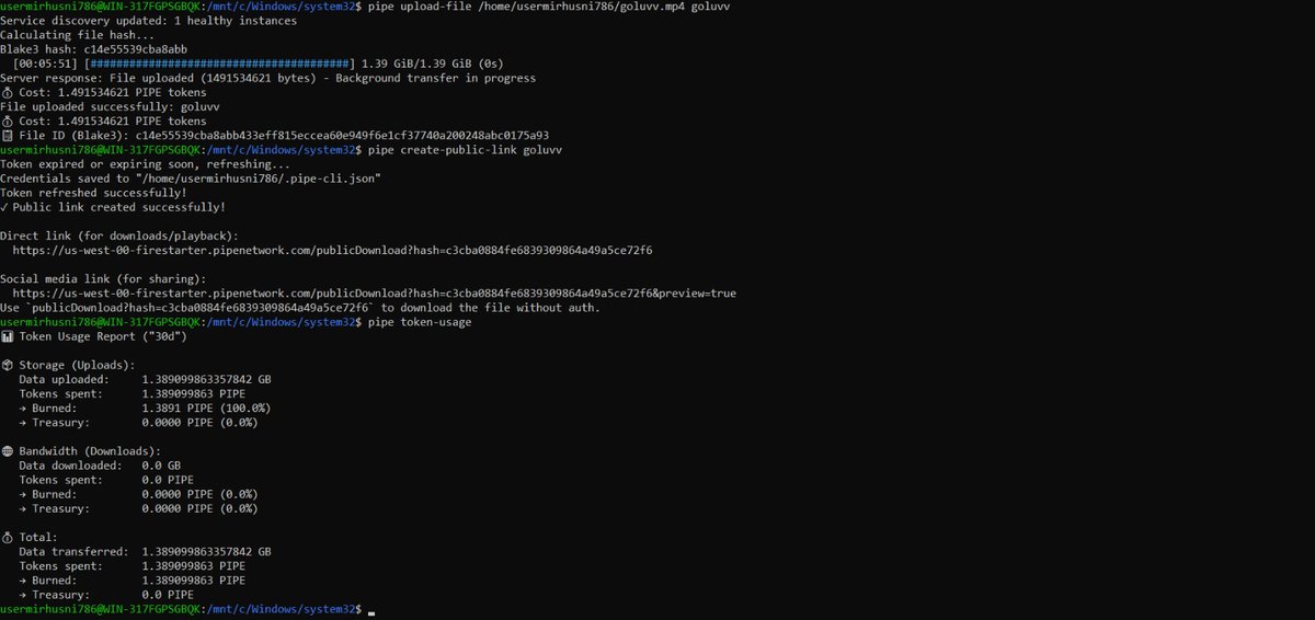 Thanks to the pipe team and devs <a href="/pipenetwork/">Pipe Network</a> , I just posted a video of 1.3 gb and it takes only 2 minutes to upload 
Great work

 us-west-00-firestarter.pipenetwork.com/publicDownload…