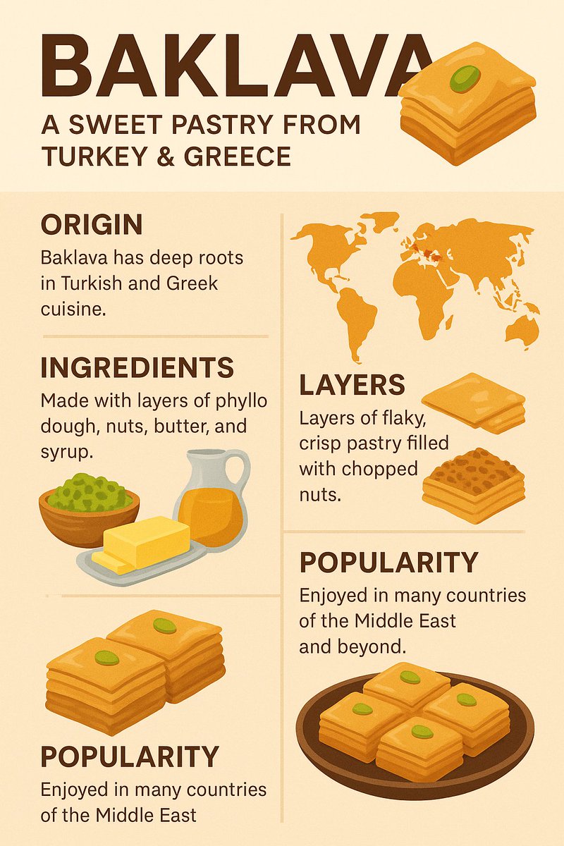 Baklava — a sweet, flaky pastry layered with nuts and syrup, cherished in Turkey, Greece, and across the Middle East. A timeless dessert that symbolizes tradition and hospitality!

#baklava #turkishfood #greekfood #dessert #sweettooth #middleeasternfood #pastry #foodie #alchetron