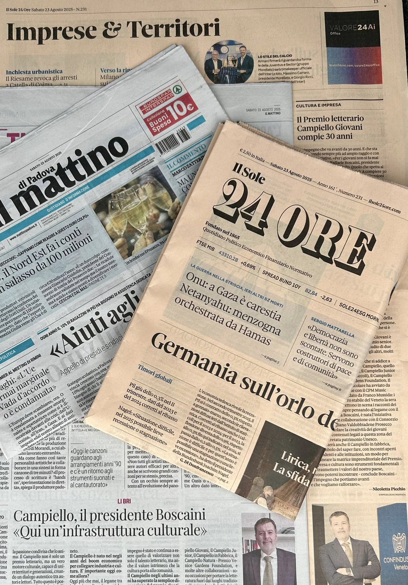Premio Campiello (@premiocampiello) on Twitter photo 📖 Il #PremioCampiello si conferma motore culturale e osservatorio della narrativa italiana. Il Presidente Raffaele Boscaini ne parla oggi su <a href="/sole24ore/">IlSole24ORE</a> e i quotidiani del Gruppo NEM: dai 30 anni del #CampielloGiovani ai tanti progetti che portano la letteratura nella società ⤵️ 📖 Il #PremioCampiello si conferma motore culturale e osservatorio della narrativa italiana. Il Presidente Raffaele Boscaini ne parla oggi su <a href="/sole24ore/">IlSole24ORE</a> e i quotidiani del Gruppo NEM: dai 30 anni del #CampielloGiovani ai tanti progetti che portano la letteratura nella società ⤵️