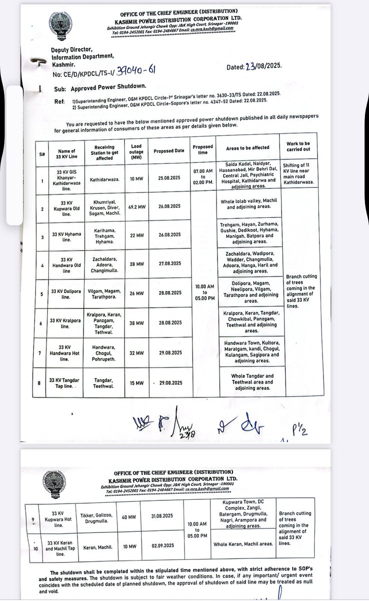 Power shutdown <a href="/XEd1st/">ED1st KPDCL</a> <a href="/XEN_EDIV_KPDCL/">Electric Division-IV, Khanyar (KPDCL)</a> <a href="/cekpdcl/">CHIEF ENGINEER, DISTRIBUTION, KPDCL(PDD)</a> <a href="/kpdcloffice/">Kashmir Power Distribution Corporation Limited</a>