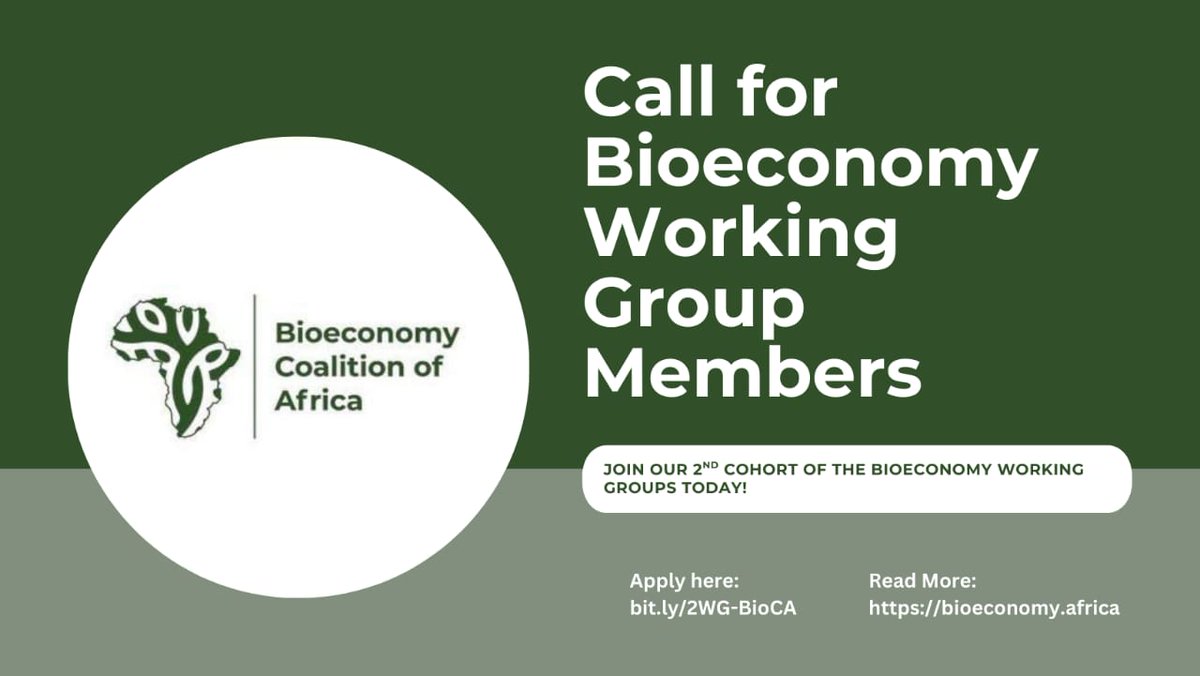At BioCA, Working groups power Africa’s bioeconomy

We invite volunteers to join the 2nd cohort (Oct 2025 – Oct 2026); a year of collaboration, innovation &amp; action across 6 bioeconomy thematic areas.

Join us &amp; help shape the future, apply here: bit.ly/2WG-BioCA
#2WG_BioCA