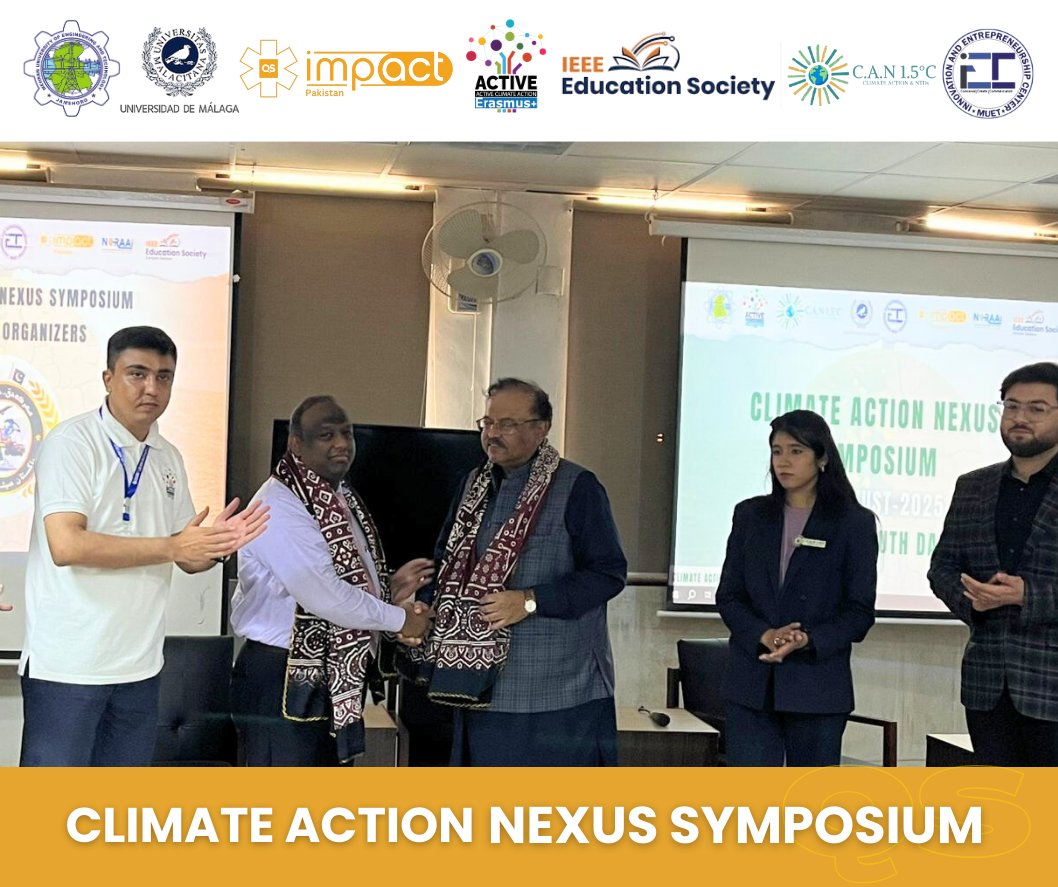 QSimpactpak's tweet photo. Engr. Muhammad Zakir Shaikh, President @QSimpactpak  &amp; Head Dissemination @active_climate_action, spoke at the Climate Action Nexus Symposium on #WorldYouthDay (12 Aug) at IEC Building, @muetpk Jamshoro 🇵🇰

 @EU_Commission #ErasmusPlus @muetpk https://t.co/8gz2hRSoCP