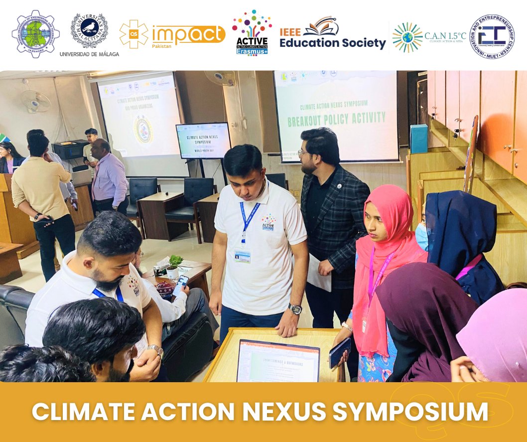 QSimpactpak's tweet photo. Engr. Muhammad Zakir Shaikh, President @QSimpactpak  &amp; Head Dissemination @active_climate_action, spoke at the Climate Action Nexus Symposium on #WorldYouthDay (12 Aug) at IEC Building, @muetpk Jamshoro 🇵🇰

 @EU_Commission #ErasmusPlus @muetpk https://t.co/8gz2hRSoCP