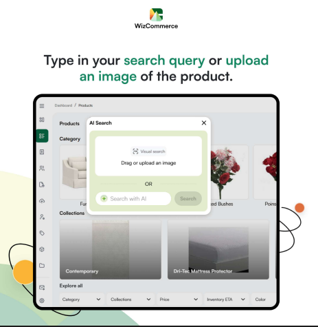 WizCommerceAI's tweet photo. 📢 New Feature Update: AI Image Search

 Finding the right product in a vast inventory is challenging for sales reps. You obviously can't remember the keywords or the exact SKU IDs. So, what do you do? 

✅ WizCommerce's new feature solves this problem. How?

💠 Text-to-Image Match: Search "white chair," and we’ll find it, even if "white" isn’t in the name or description.
💠 Image-to-Image Match: Upload a photo, and our AI will instantly identify the products- SKU, name, and all.

👋 Say goodbye to endless searches and hello to instant results. Smarter, faster, and simpler. 
This is the new standard in wholesale, join @WizCommerceAI to revolutionize B2B!