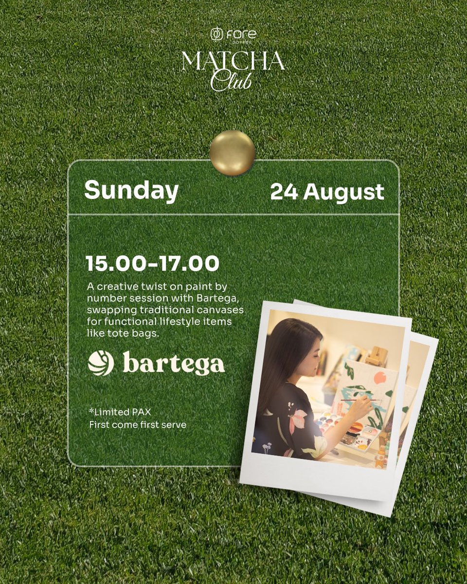 Ready to try the newest people’s choice? Come and join us for the fun at Fore Matcha Club 🍵

This is your chance to taste Fore Matcha Club while unwinding with fun activities!
📆 Sunday, 24 August
⏰ 07.00 - 17.00 WIB
📍 Taman Ismail Marzuki

Spots are limited, don’t miss out🏃🏽‍♂️