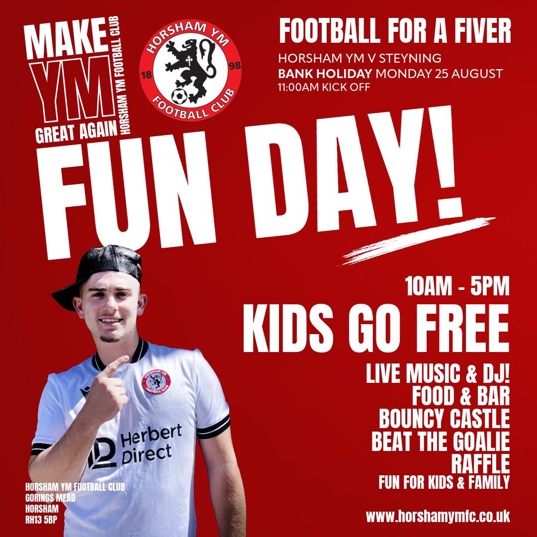 horshamymfc's tweet image. Bank Holiday Monday Fun Day at YM

Football for a fiver!
Live music! 
Bouncy castle and fun for kids!
Football challenges!