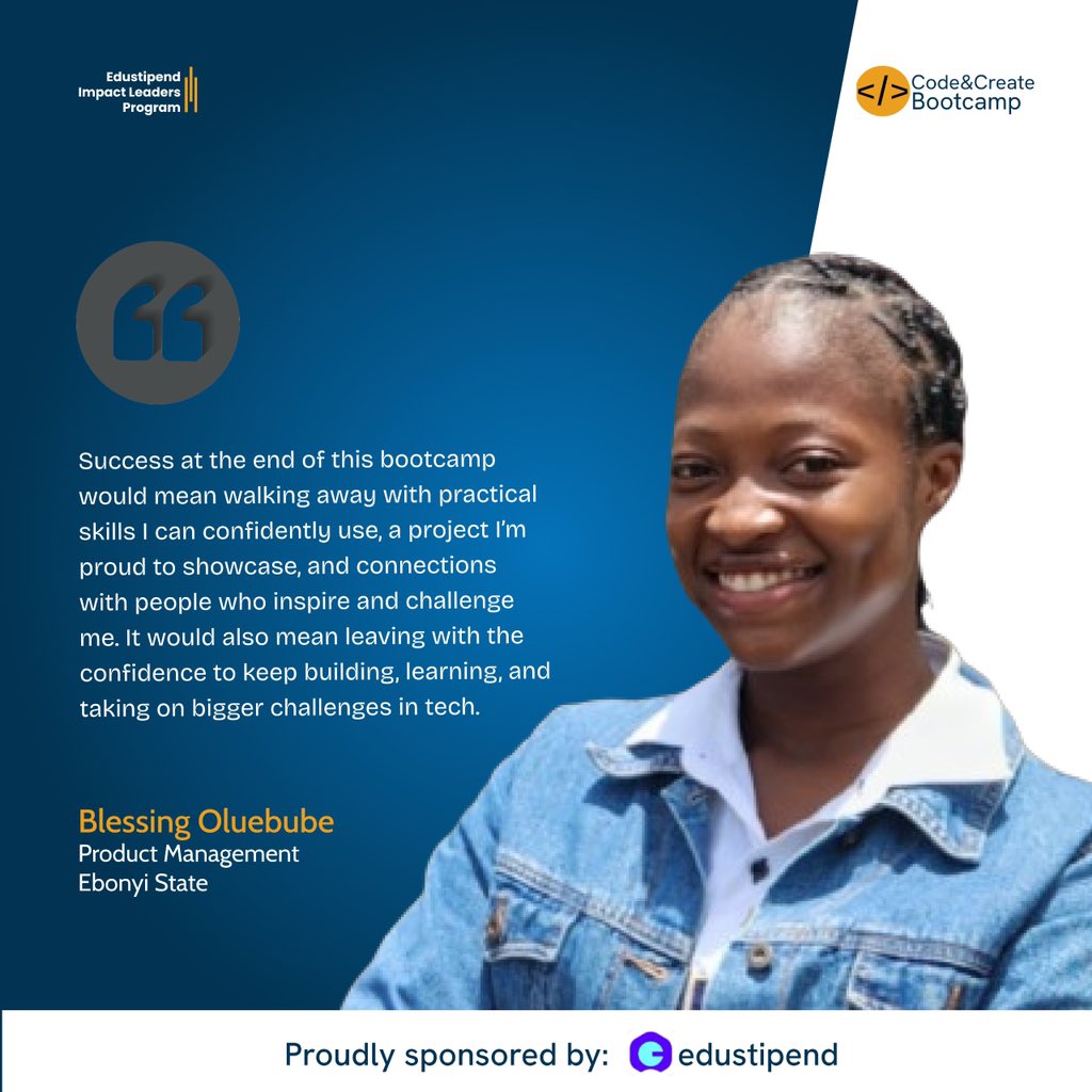 codecreatehq's tweet image. Meet more of our amazing fellows as they share their expectations for the Code and Create Bootcamp.

#CodeAndCreate #TechForImpact #TechForGood #DigitalSkills