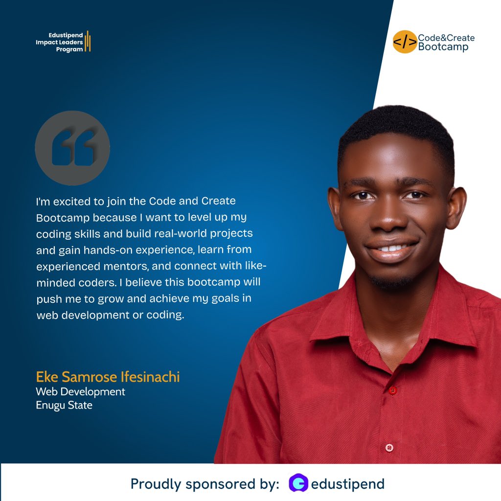codecreatehq's tweet image. Meet more of our amazing fellows as they share their expectations for the Code and Create Bootcamp.

#CodeAndCreate #TechForImpact #TechForGood #DigitalSkills