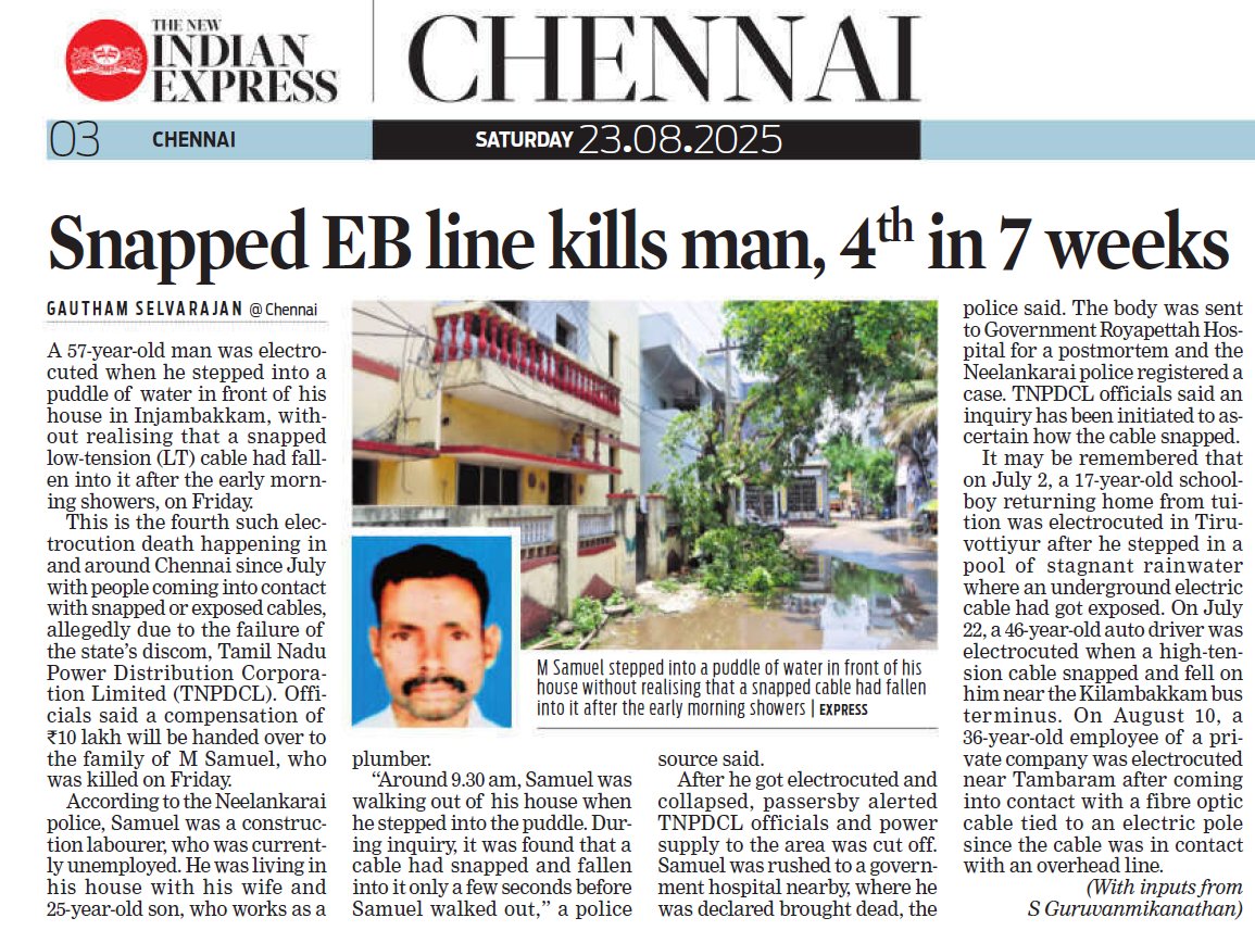 Pon Vasanth (@pon_vasanth) on Twitter photo R Varalakshmi (30), mother of two and a <a href="/chennaicorp/">Greater Chennai Corporation</a> sanitary worker, is the 5th to die since July due to gross negligence! She didn't have the luxury many of us enjoy of staying at home during rain. Yesterday's👇<a href="/TANGEDCO_Offcl/">TANGEDCO Official</a> walking on the road should be life-threatening?! R Varalakshmi (30), mother of two and a <a href="/chennaicorp/">Greater Chennai Corporation</a> sanitary worker, is the 5th to die since July due to gross negligence! She didn't have the luxury many of us enjoy of staying at home during rain. Yesterday's👇<a href="/TANGEDCO_Offcl/">TANGEDCO Official</a> walking on the road should be life-threatening?!