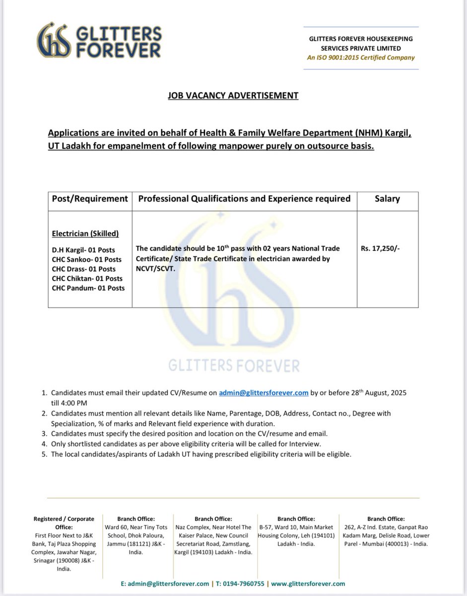 DIPR Leh (@diprleh) on Twitter photo Applications are invited on behalf of Health & Family Welfare Department (NHM) Kargil,
UT Ladakh for empanelment of following manpower purely on outsource basis. Read the notice for more details.
<a href="/MIB_India/">Ministry of Information and Broadcasting</a> <a href="/PIB_India/">PIB India</a> <a href="/DIPR_Ladakh/">DIPR Ladakh</a> <a href="/DIPR_Kargil/">DIPR Kargil</a> <a href="/ddnewsladakh/">DD NEWS LADAKH</a> Applications are invited on behalf of Health & Family Welfare Department (NHM) Kargil,
UT Ladakh for empanelment of following manpower purely on outsource basis. Read the notice for more details.
<a href="/MIB_India/">Ministry of Information and Broadcasting</a> <a href="/PIB_India/">PIB India</a> <a href="/DIPR_Ladakh/">DIPR Ladakh</a> <a href="/DIPR_Kargil/">DIPR Kargil</a> <a href="/ddnewsladakh/">DD NEWS LADAKH</a>