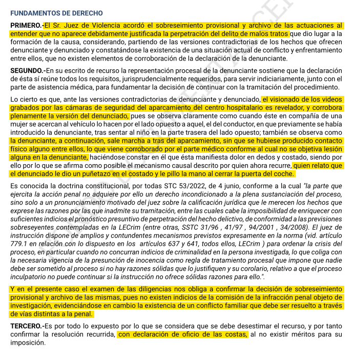 Esta mujer acusa en falso a su ex de agredirla. El parte médico y las cámaras demuestran que el hombre ni se acercó.

El juez declara el archivo provisional. No actúa contra la mujer, como ordena la Ley, ni deja que el hombre actúe por su cuenta. Y declara las costas de oficio.