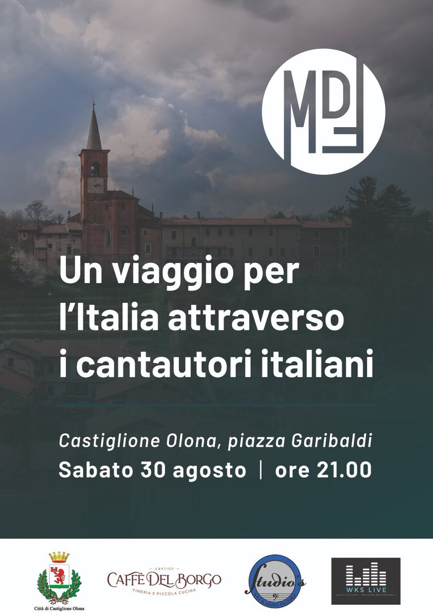 #Musica sabato 30 agosto ore 21.00 in Piazza Garibaldi concerto #gratuito degli MDF. Le parole e le musiche dei grandi #cantautori italiani si intrecciano raccontando l’Italia che cambia, ama, sogna e resiste - Per INFO: comune.castiglione-olona.va.it/vivere_il_comu… /
#CastiglioneOlona #Varese