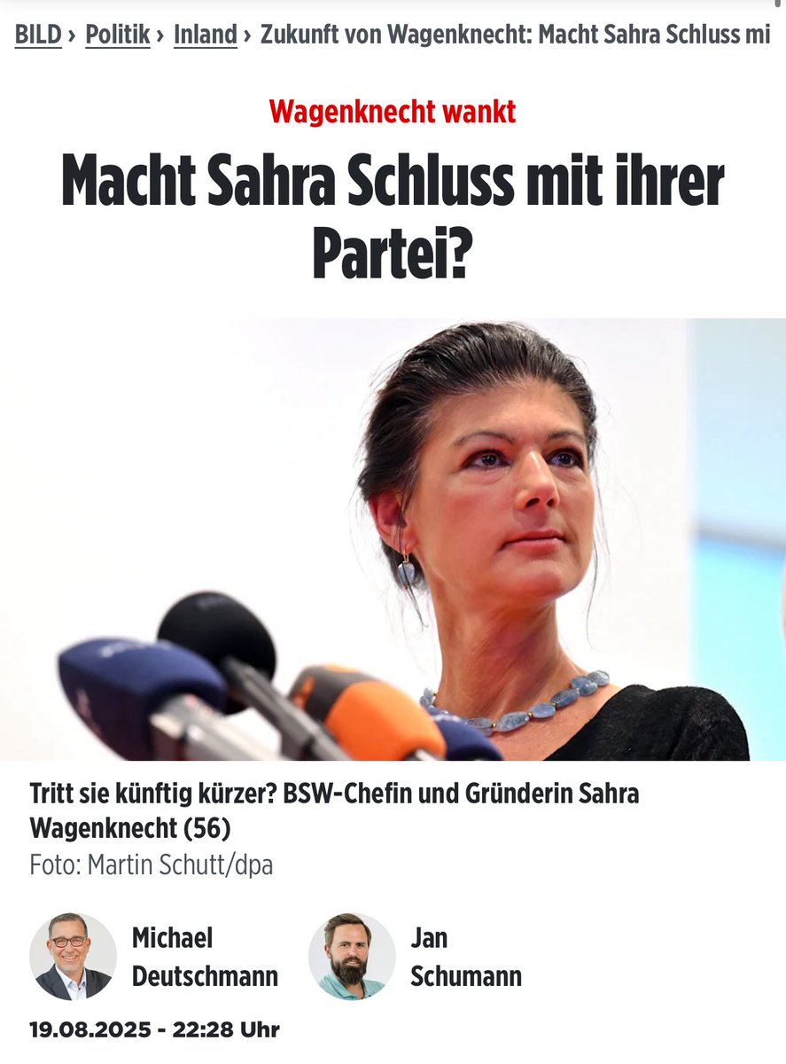 Sahra macht nicht Schluss und wird weiterhin eine überragende Rolle für das BSW spielen. Nicht umsonst äußert sie sich permanent zur miserablen Politik der Bundesregierung. Eine Umbenennung der Partei war von Beginn an angekündigt und ist unvermeidbar. Denn eine Partei ist auf