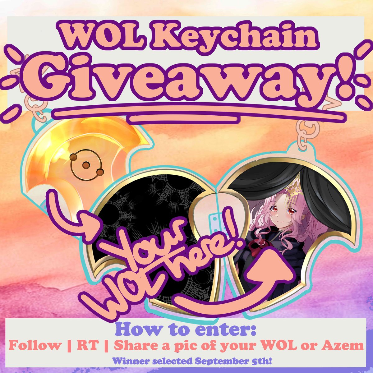 MMomentliveart's tweet image. ☀️WOL keychain giveaway!☀️

To celebrate my new hinged keychain launch, I'm giving one away of YOUR WOL!

 How to enter: 
☀️Follow @MMomentliveart
☀️RT
☀️(Bonus entry) Comment a pic of your WOL or Azem!
Winner drawn Sept 5th!

Want to guarantee one? Check the quoted post♥️
#ffxiv