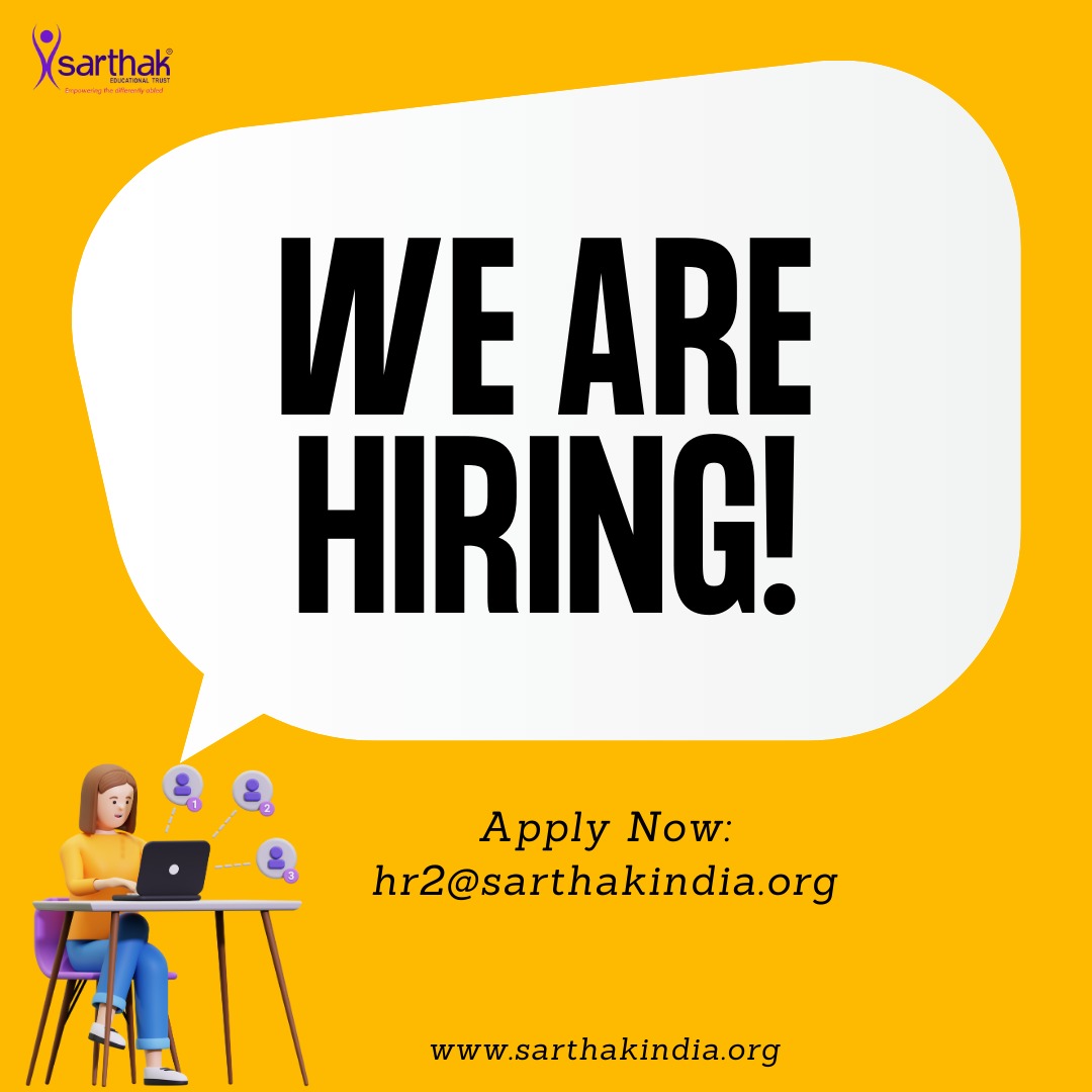 Sarthak Global Resource Center - SGRC (@sarthakgrc) on Twitter photo We’re Hiring!
Join Sarthak Educational Trust & drive disability inclusion 💙
🔹 Soft Skill Trainer (Bengaluru) – ₹35K
🔹 Sign Language Interpreter (Hyd, Blr) – ₹30K
🔹 Govt. Relations Officer (Thane, Vizag, Pune, Ludhiana, Blr, Bbsr) – ₹35K
📩 Apply: hr2@sarthakindia.org We’re Hiring!
Join Sarthak Educational Trust & drive disability inclusion 💙
🔹 Soft Skill Trainer (Bengaluru) – ₹35K
🔹 Sign Language Interpreter (Hyd, Blr) – ₹30K
🔹 Govt. Relations Officer (Thane, Vizag, Pune, Ludhiana, Blr, Bbsr) – ₹35K
📩 Apply: hr2@sarthakindia.org