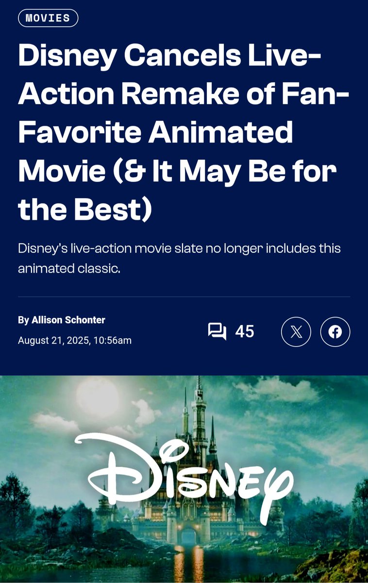 Finalmente Disney ha deciso di smettere di fare cacate live-action dai loro memorabili cartoon!

Idea stupida concepita solo per ammiccare ad un branco di vecchi nostalgici.

Il cartoon è arte e stile, la live-action banale, noiosa e spesso orrida!