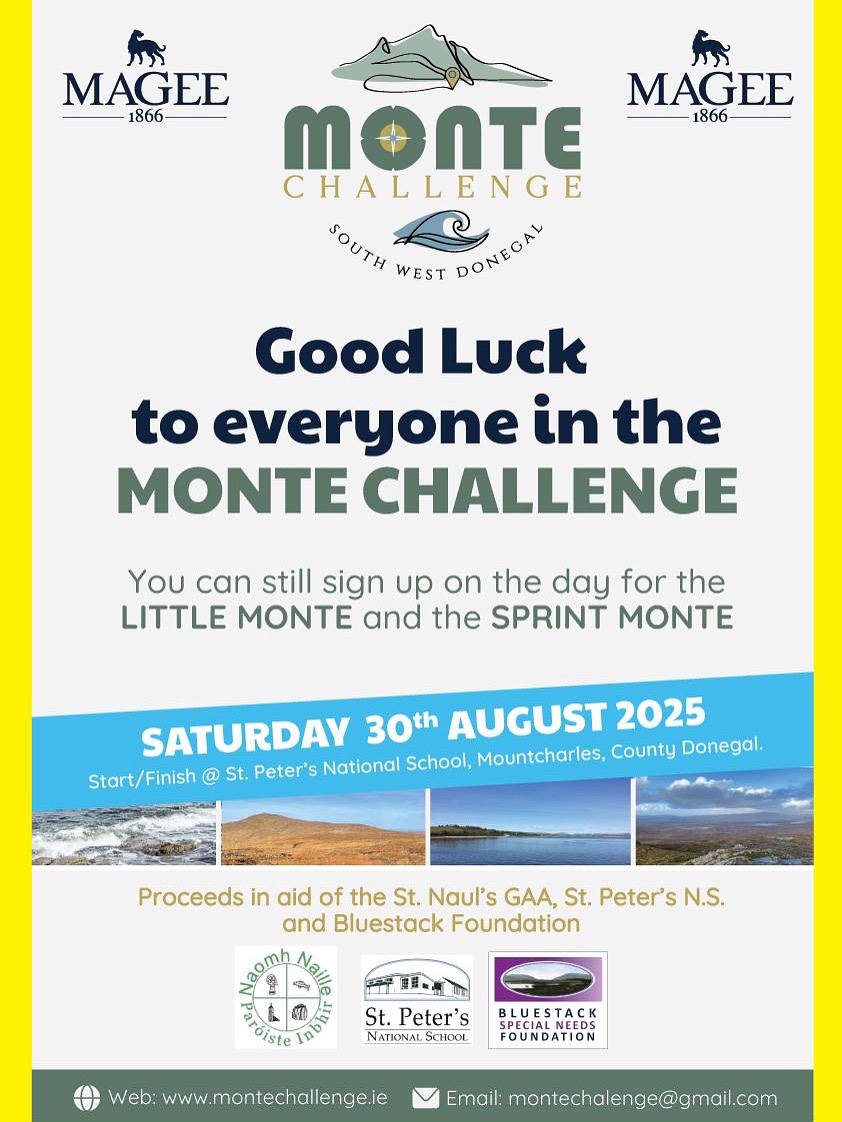 Bluestack Special Needs Foundation (@bluestacksnf) on Twitter photo Get ready to conquer the wild and wonderful Monte Challenge in South West Donegal on Saturday, 30th August 2025! 
#neurodiversity #montechallenge #bluestackfoundation #autismawareness #hikingadventures #charityevent Get ready to conquer the wild and wonderful Monte Challenge in South West Donegal on Saturday, 30th August 2025! 
#neurodiversity #montechallenge #bluestackfoundation #autismawareness #hikingadventures #charityevent