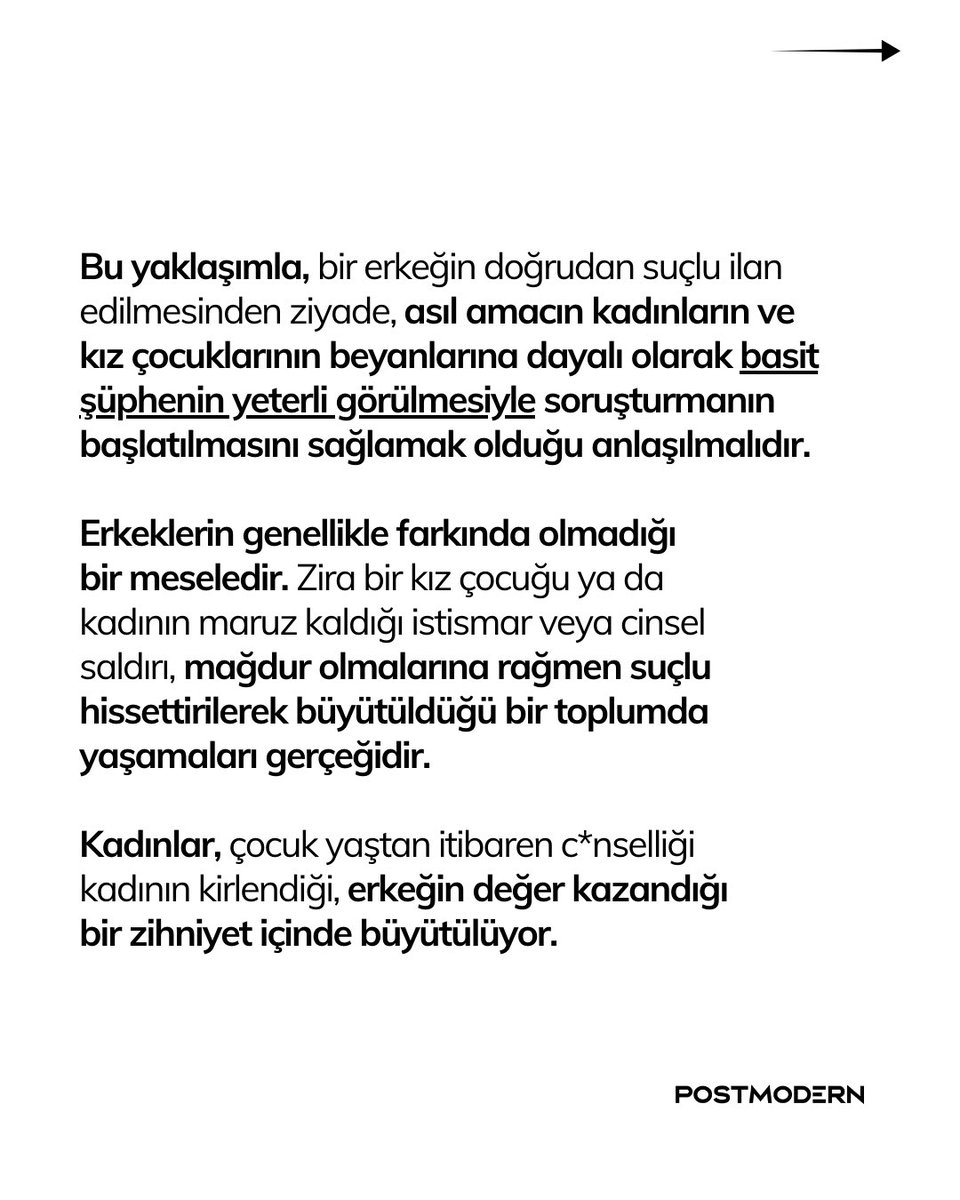 istbassavcisi's tweet photo. Cinsel taciz ve cinsel saldırı vakaları, doğası gereği diğer davalar gibi değildir ve kanıtlanması zor eylemler içerir. Bu davalarda özellikle mağduru konuşmaya, cesaretlendirmeye ihtiyaç vardır ve 6284 tam olarak bu noktada devreye girer: 

“Biz seni dinliyoruz, anlat” demektir bir nevi.

“Kadının beyanı esastır”, erkekler suçlu bulunsun demek değildir. 

Konuya dair açıklamamız:
