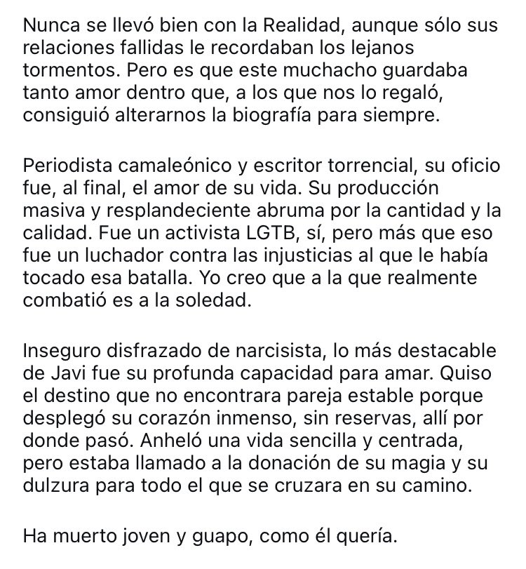 Javier Cid: Días de amor y vértigo.

#javiercid #luto #periodismo #amistad #BB19 #talento #Independiente #lovefigthers #lovelive #madrid #onlyfama #Escritores #LGTBI #amigos
