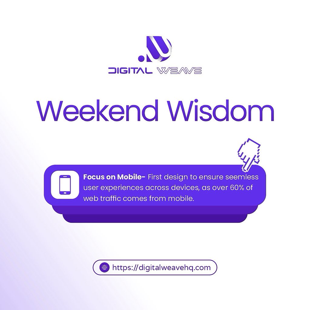 digital_weaveHQ's tweet photo. Over 60% of web traffic comes from mobile.
If your site isn’t mobile first, you’re missing out.
Design smart. Design for mobile.
📲 Let’s make your site work on every screen.
#MobileFirst #WebDesignTips #UXDesign #WeekendWisdom #DigitalWeave https://t.co/xvRX5Wt7Zd