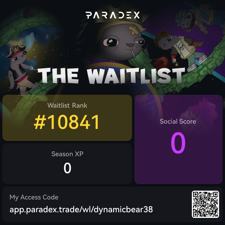jcomplex0924's tweet image. MoneyBadger waitlist just dropped on Paradex!

Use my code to get on the waitlist (5 available)

 app.paradex.trade/wl/dynamicbear…