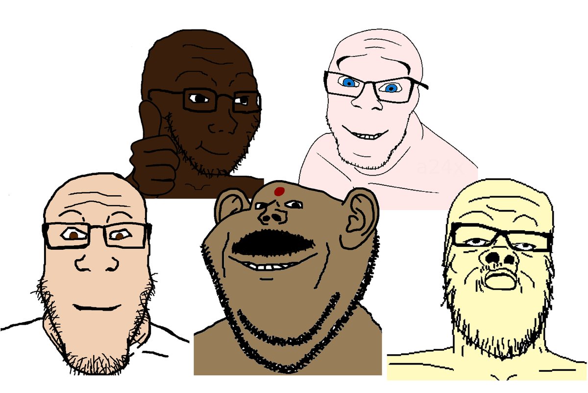 以漫画人物代表不同族群的种族主义群聊迷因插图