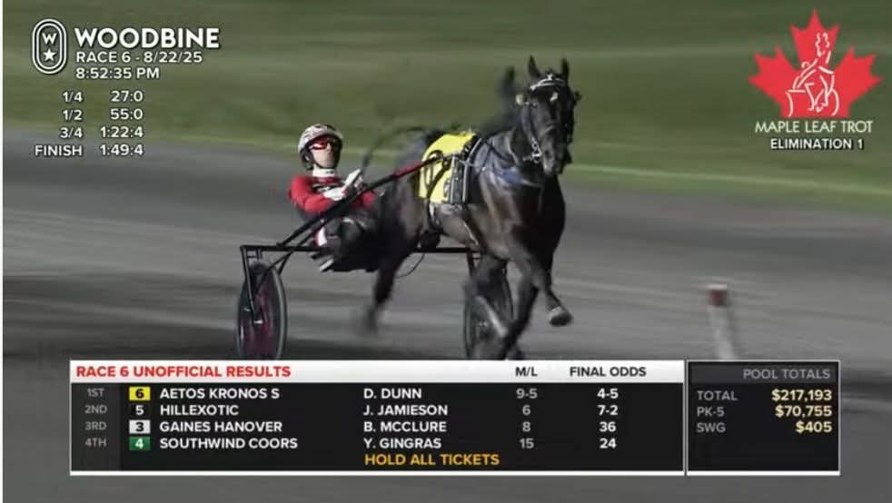 Good results yesterday at Woodbine Mohawk Park. Global Heritage #InternationalMoni won a race of the Casual Breeze in 1. 52.1. Aetos Kronos #BoldEagle won the first heat of the Maple Leaf Trot in 1.49.4