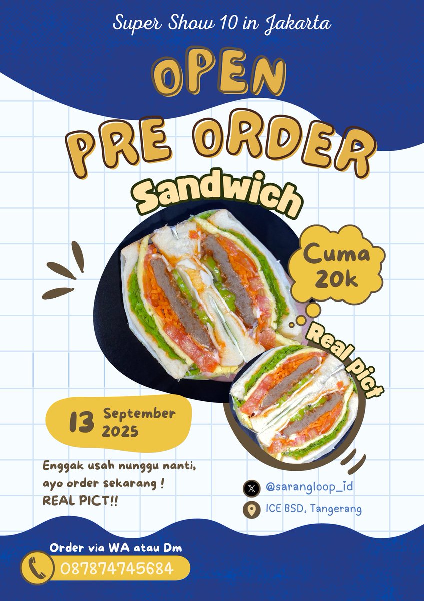 Sarangloop_id's tweet photo. Haloo ELF👋Aku open PO sandwich untuk konser Super Show 10 in Jakarta🥰,

💌 order bisa via DM atau https://t.co/Ml9QCzJm5S

Isian sandwich : Beef, keju, telor, sayur

see you👋💙
#openpomakanan #SS10inJakarta #SS10 #슈퍼쇼10 #슈퍼주니어25 #SuperJunior25 #슈퍼주니어 #SuperJunior https://t.co/ezR9LoUwav