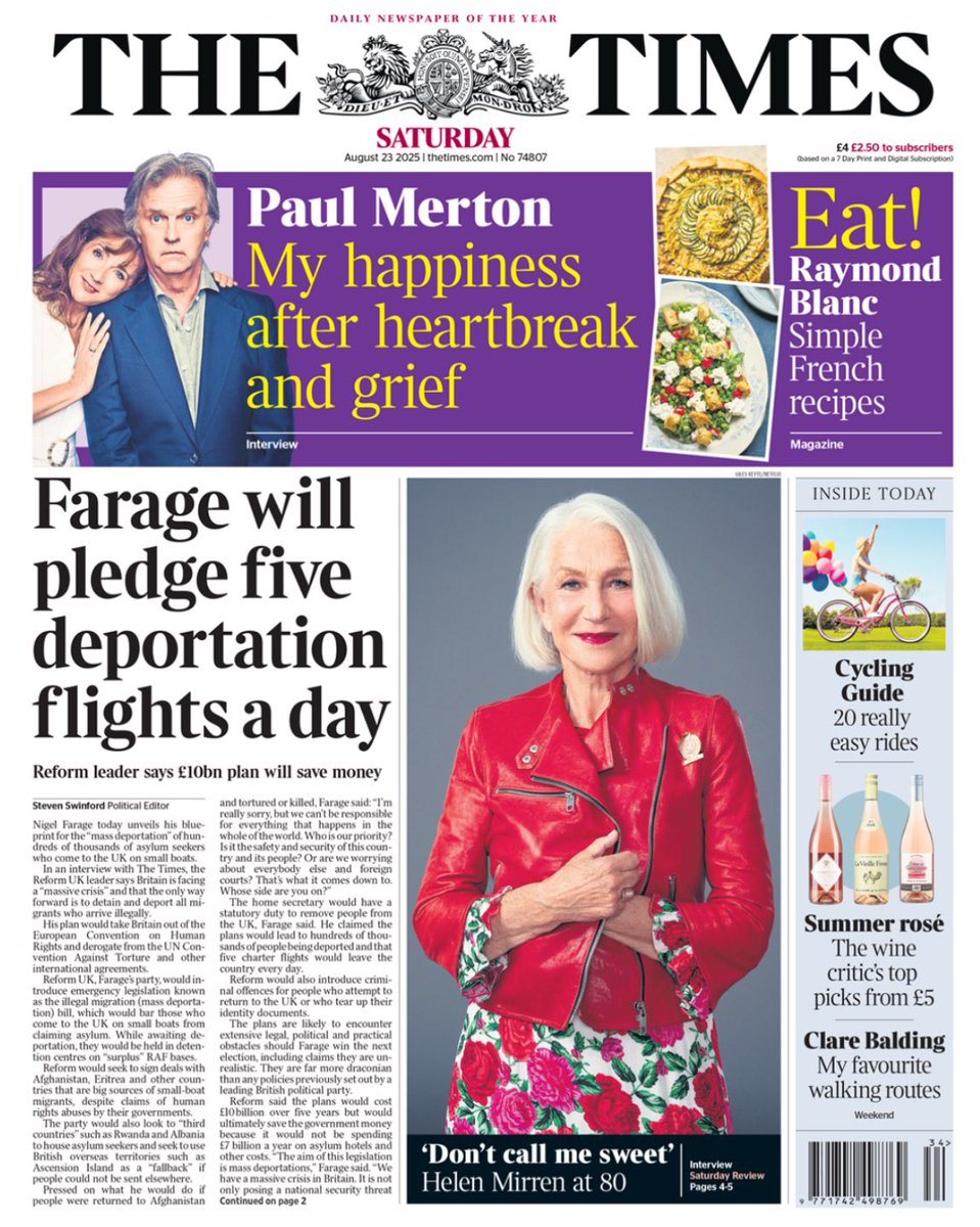 🗞️ 🚨 NEWSFLASH 🗞️ 🚨

From today’s Times Newspaper…

“Next week, Farage will make his biggest move yet. On Tuesday he will publish his proposal for the mass deportation of hundreds of thousands of illegal immigrants. To describe the plans as aggressive is an understatement.