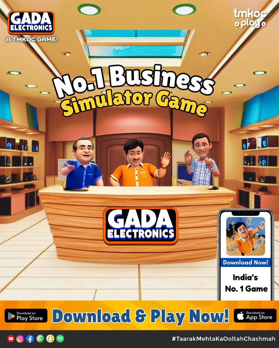 India’s No.1 Business Simulator Game 🏆
Think you can run Gada Electronics &amp; build your empire like Jethalal?
Download Now!
Android: play.google.com/store/apps/det…

IOS : apps.apple.com/in/app/gada-el…

#gadaelectronics #jethalal #bagha #nattukaka #games #tmkocgame #TaarakMehtaKaOoltahChashmah