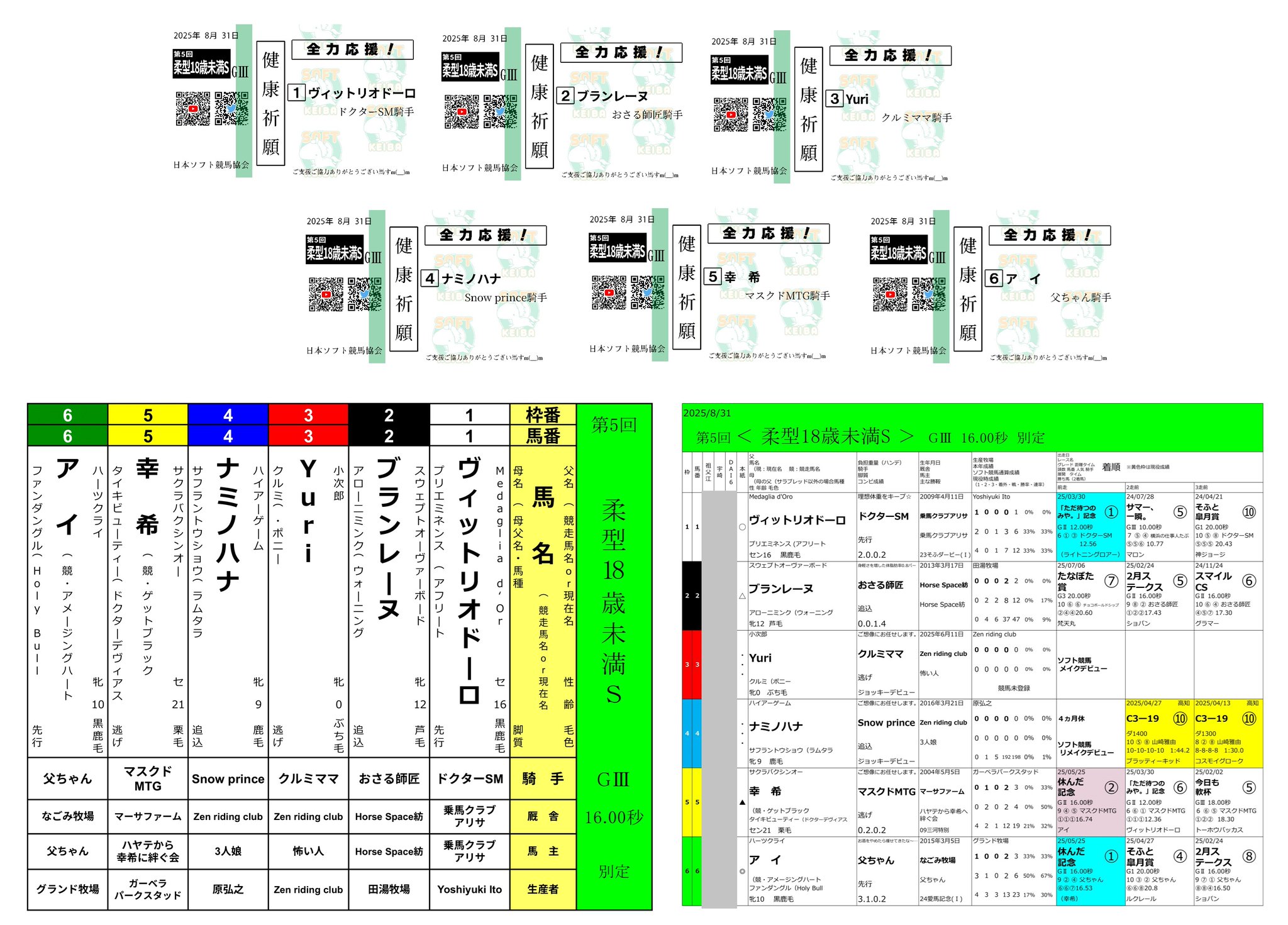 🐴ソフト競馬【公式】🍦🏇8/31（日）＜柔型18歳未満S＞GⅢ