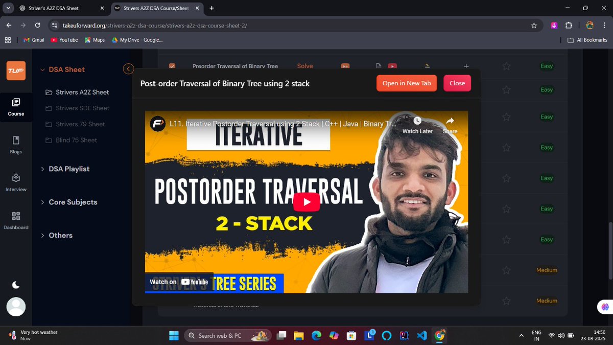 Lakshay2709's tweet image. Day 38–41 ✅ | Step 13 (Binary Trees 🌳) – Lec 1: Traversals
Solved all 13 problems — from recursive Pre/In/Post order to iterative + combined traversals. 🚀
#100DaysOfCode #DSA #BinaryTrees