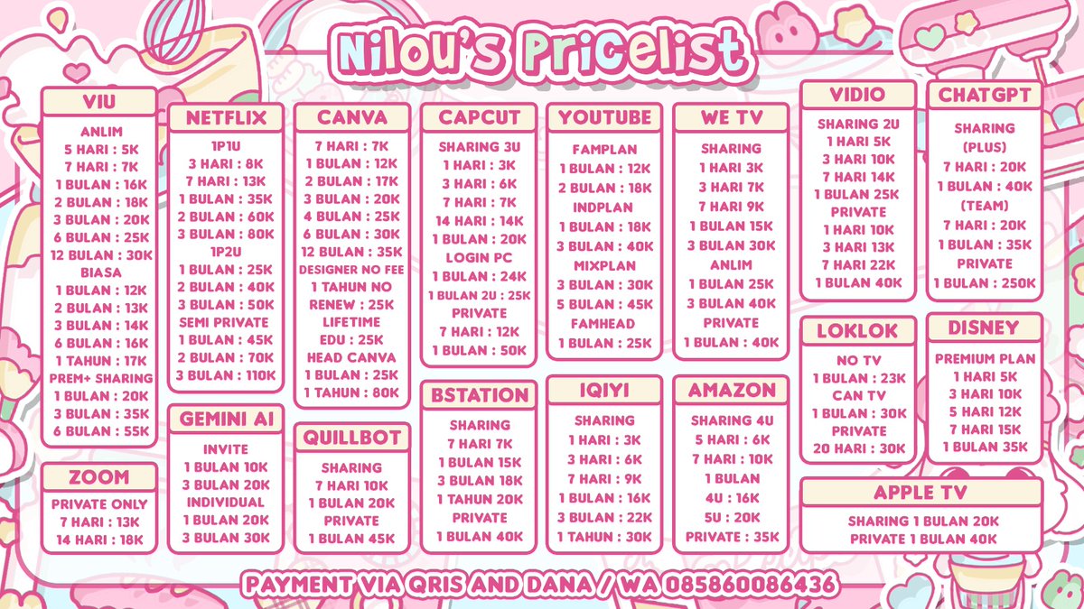 ayo beli guys ready canva, netflix, disney, iqiyi, capcut vidio dll yang gaada di pricelist juga ada beb tanya dulu aja yuk ke wa, aku fast! #zonauang